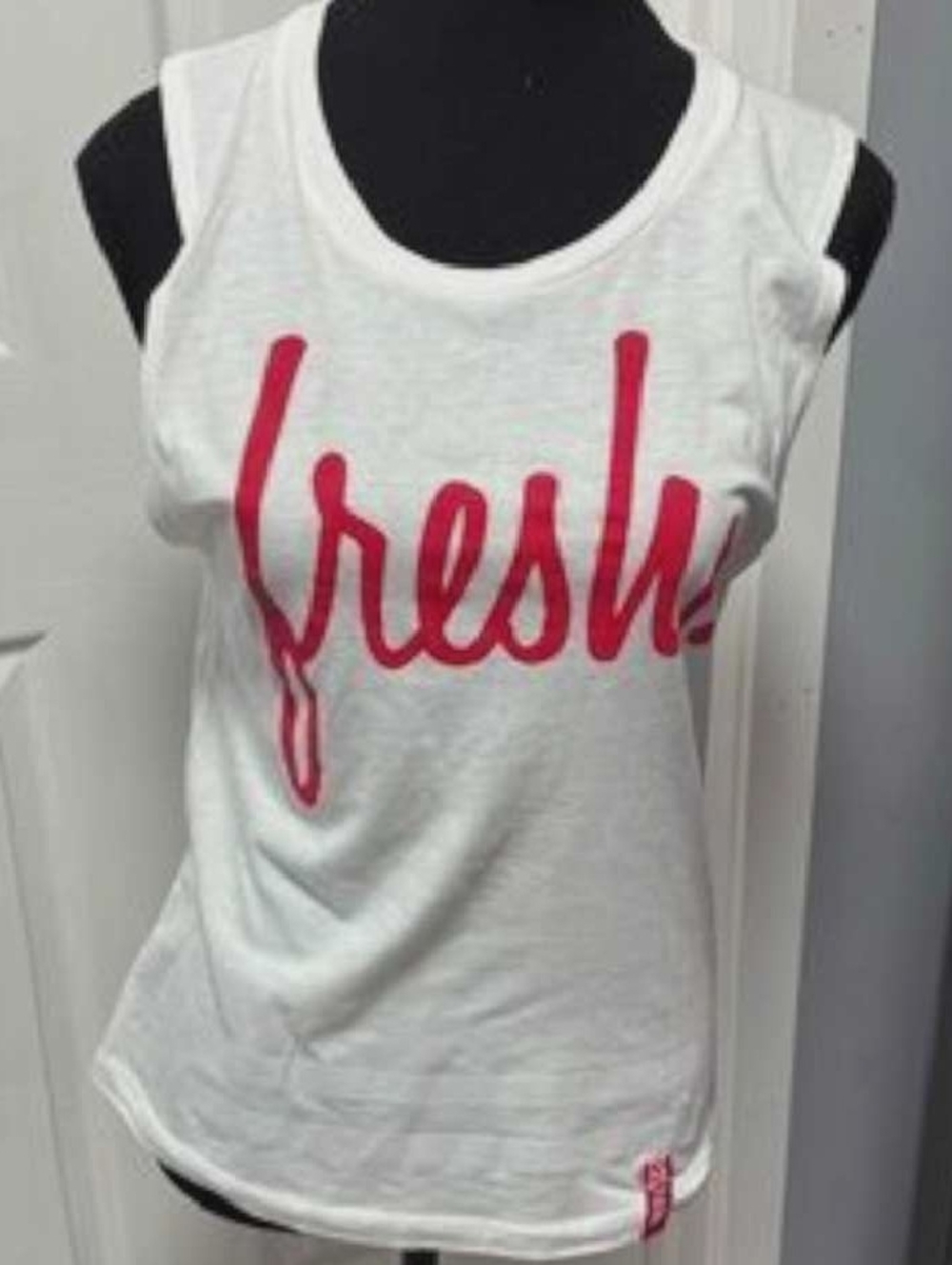 fresh White Tank with Pink Script Logo